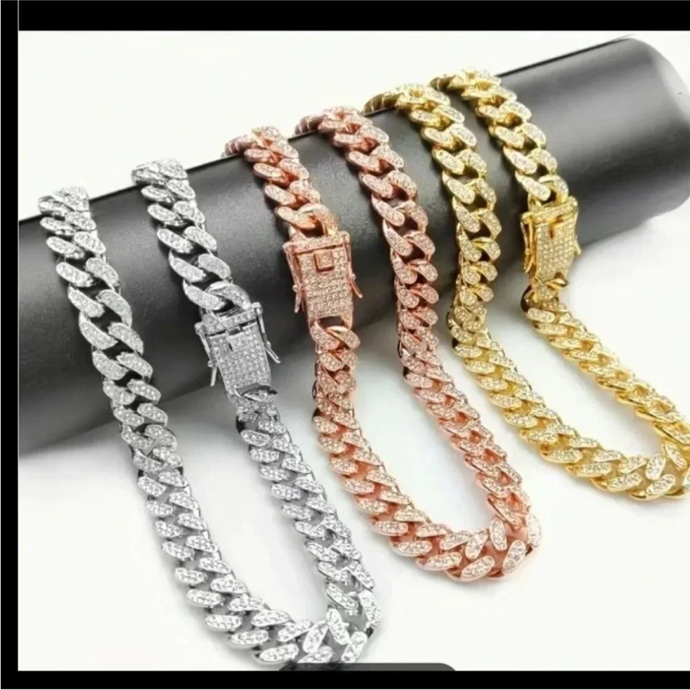 - CUBAN LINK ICED OUT SILVERTONE & ROSE GOLD DOG COLLARS XS 11”